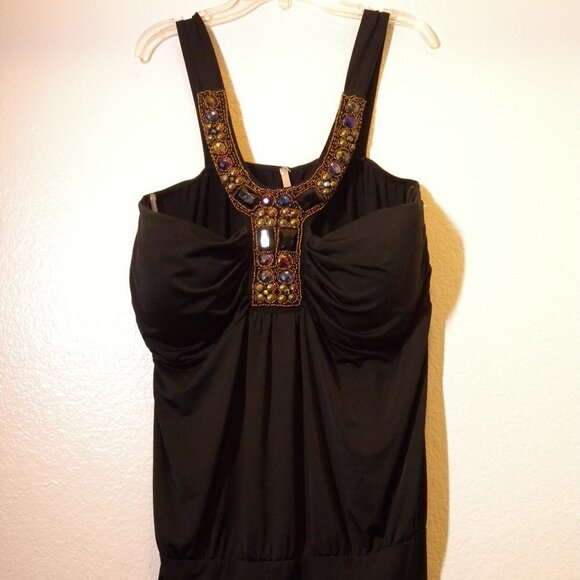 Kiwi Tops - Kiwi Black Beaded Halter Style Top 1X
